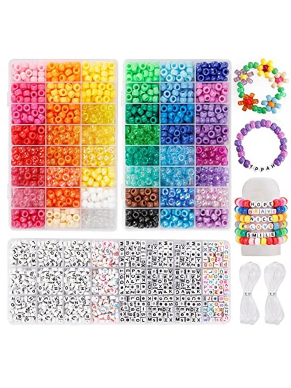 2400 Pony Beads Set Rainbow Jewelry Making Kit Letter Beads Bracelet DIY Craft